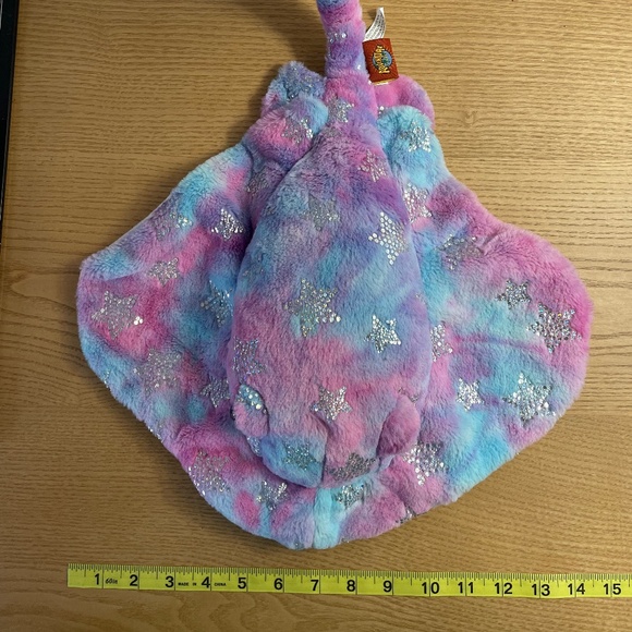 Adventure Planet Stingray Plush Pastel Silver Sparkle Stars 20" Stuffed Animal - Picture 8 of 9